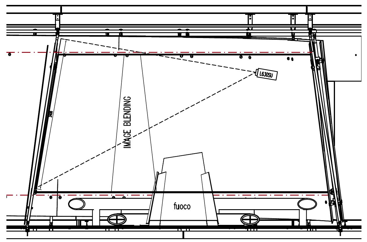 Disegno tecnico con schema di proiezione e image blending per lo spazio immersivo del MUSE di Trento