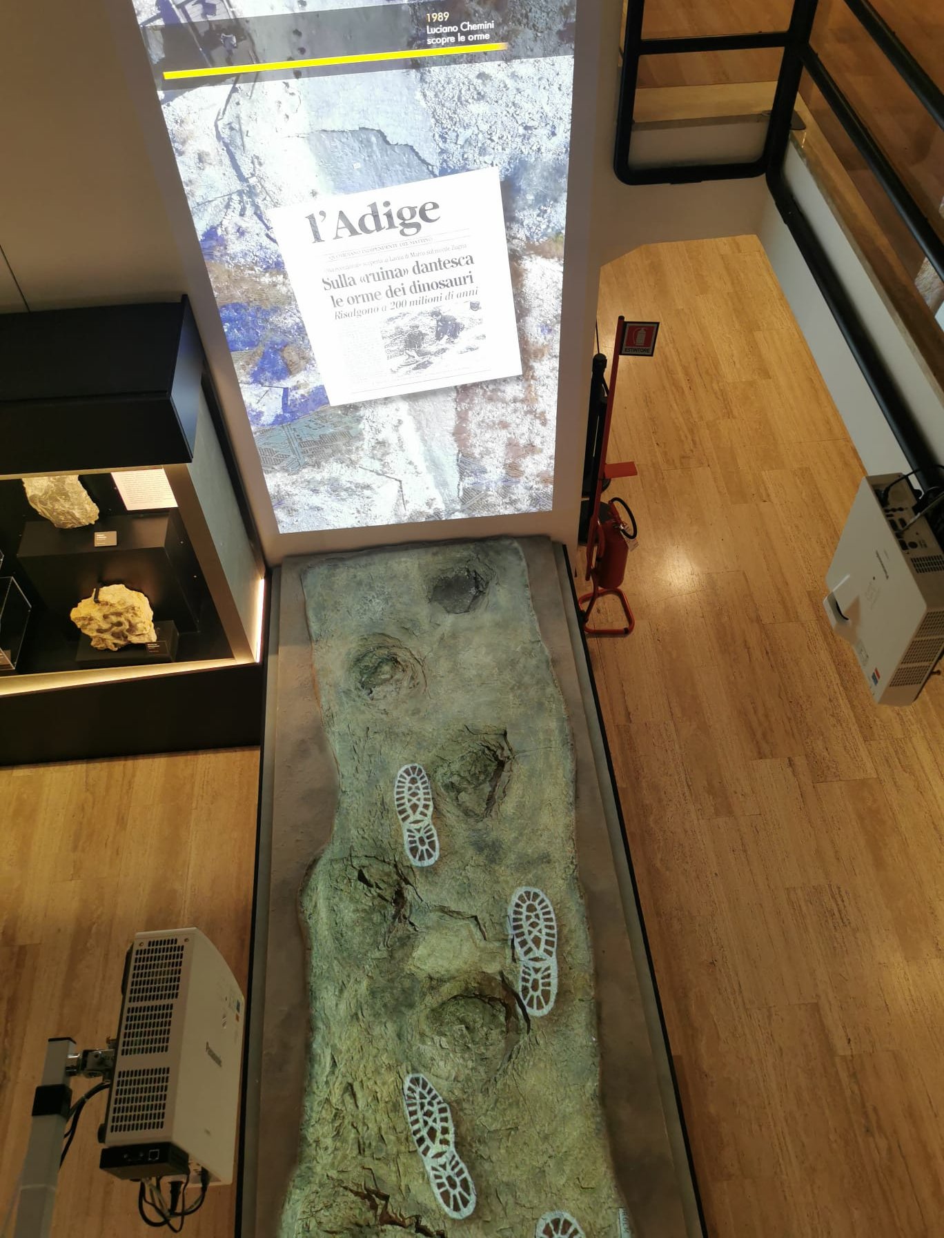 Calco di orme fossili con proiezione di articolo de L'Adige al Museo Civico di Rovereto